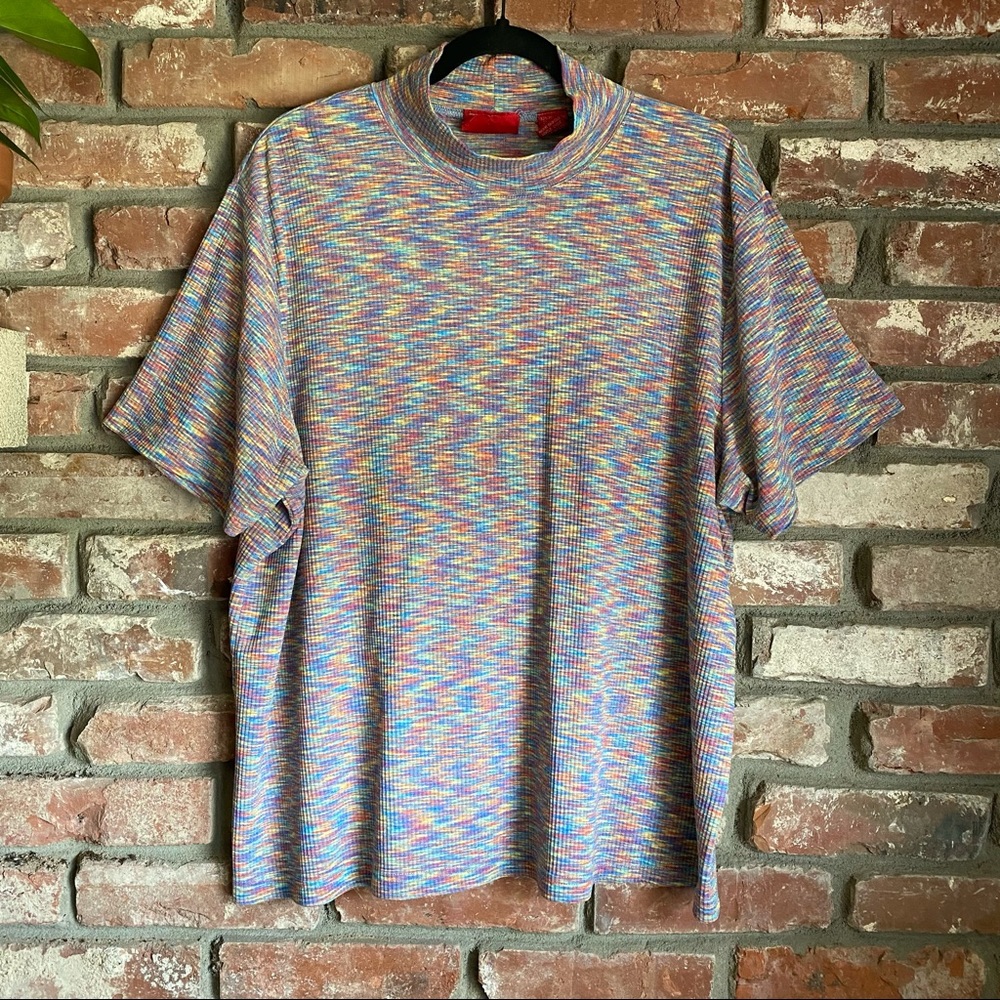 Venezia Mock Neck Short Sleeve Top Mélange Effect